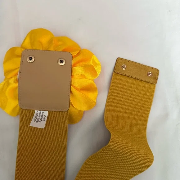 Yellow statement satin flower wide elastic waistband belt - Picture 8 of 9